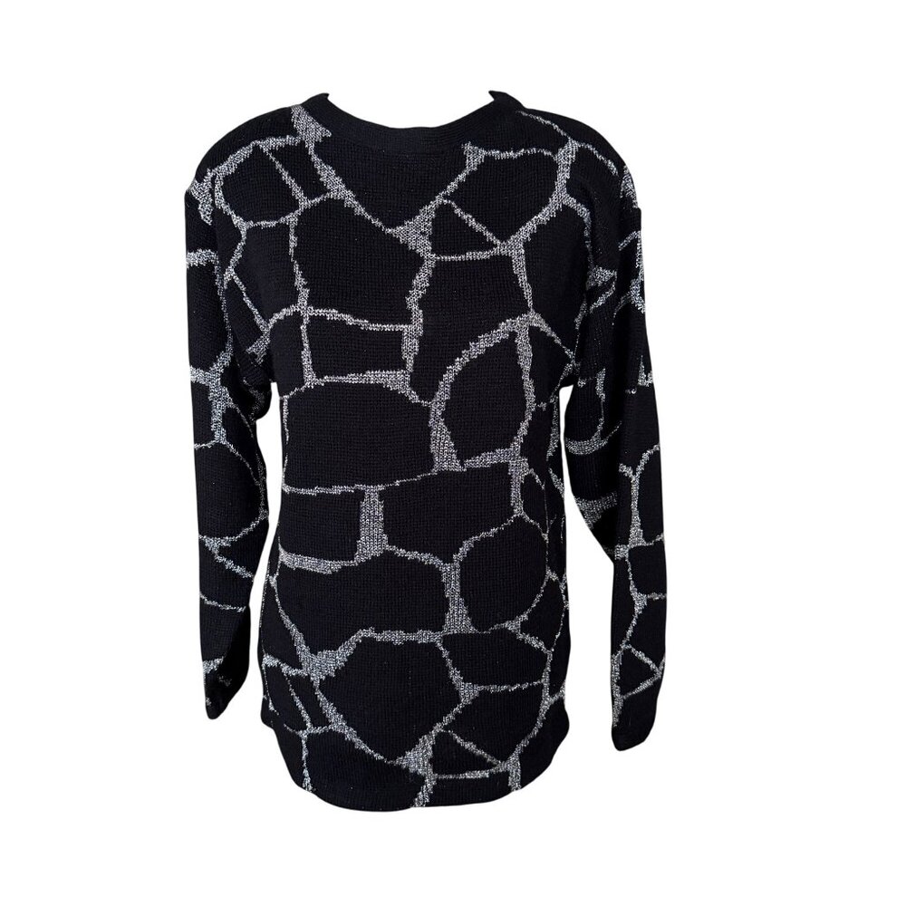Milano Vintage 80s Black & Silver Abstract Pattern Sweater
